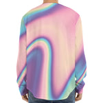 Pink And Teal Holographic Print Long Sleeve Baseball Jersey