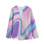 Pink And Teal Holographic Print Long Sleeve Short Coat