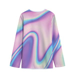 Pink And Teal Holographic Print Long Sleeve Short Coat