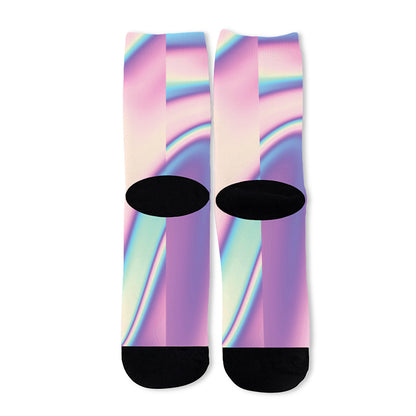 Pink And Teal Holographic Print Long Socks