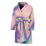 Pink And Teal Holographic Print Men's Bathrobe