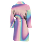 Pink And Teal Holographic Print Men's Bathrobe