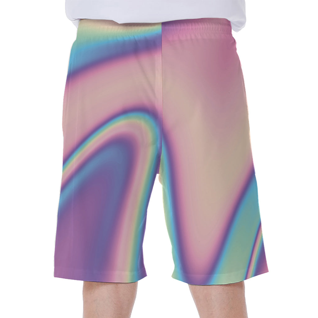 Pink And Teal Holographic Print Men's Beach Shorts