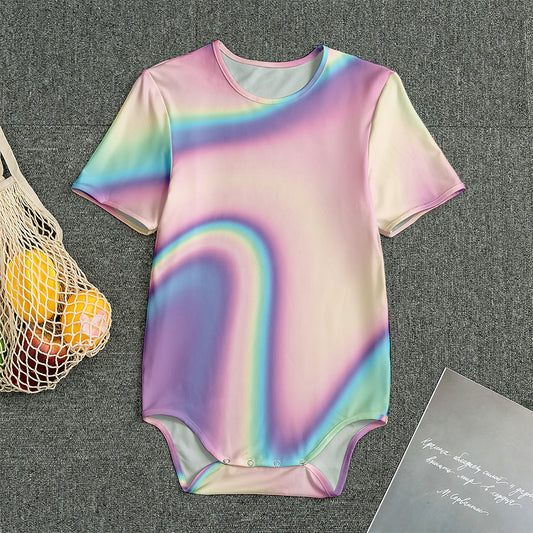 Pink And Teal Holographic Print Men's Bodysuit