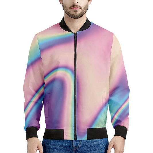 Pink And Teal Holographic Print Men's Bomber Jacket