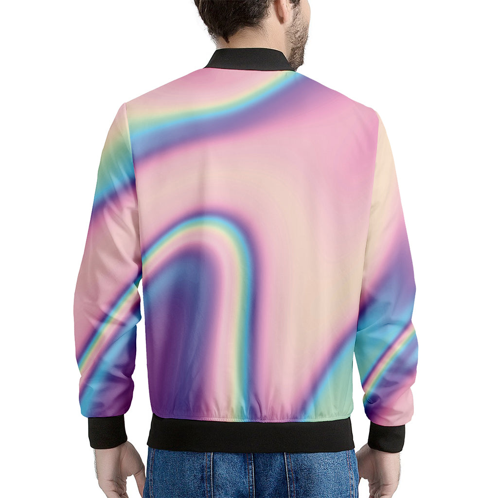Pink And Teal Holographic Print Men's Bomber Jacket
