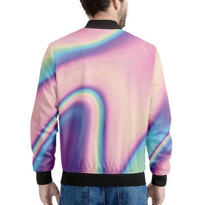 Pink And Teal Holographic Print Men's Bomber Jacket