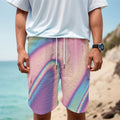 Pink And Teal Holographic Print Men's Cargo Shorts