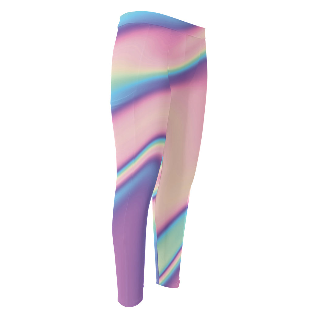 Pink And Teal Holographic Print Men's Compression Pants