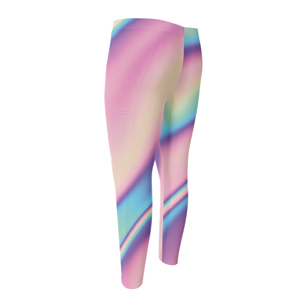 Pink And Teal Holographic Print Men's Compression Pants