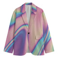 Pink And Teal Holographic Print Men's Cotton Blazer