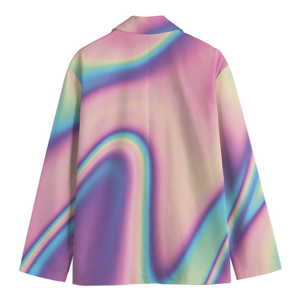 Pink And Teal Holographic Print Men's Cotton Blazer