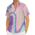 Pink And Teal Holographic Print Men's Deep V-Neck Shirt