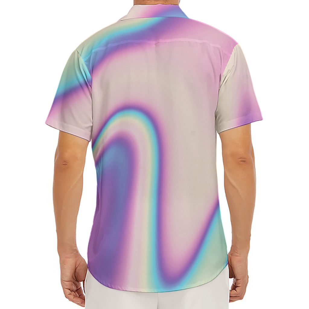 Pink And Teal Holographic Print Men's Deep V-Neck Shirt