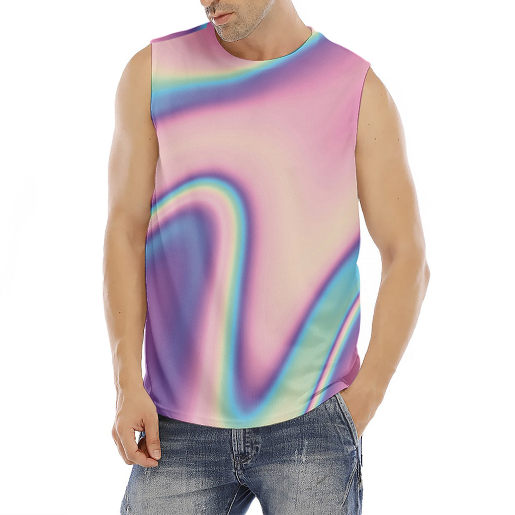 Pink And Teal Holographic Print Men's Fitness Tank Top