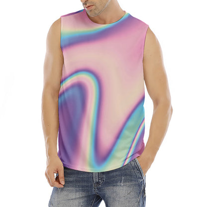 Pink And Teal Holographic Print Men's Fitness Tank Top