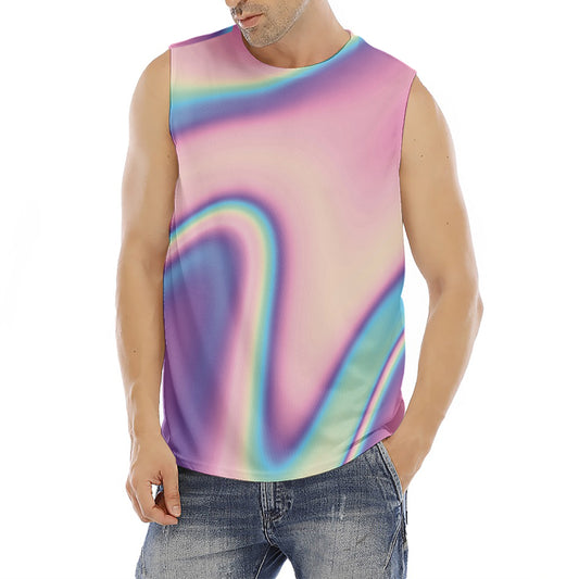Pink And Teal Holographic Print Men's Fitness Tank Top