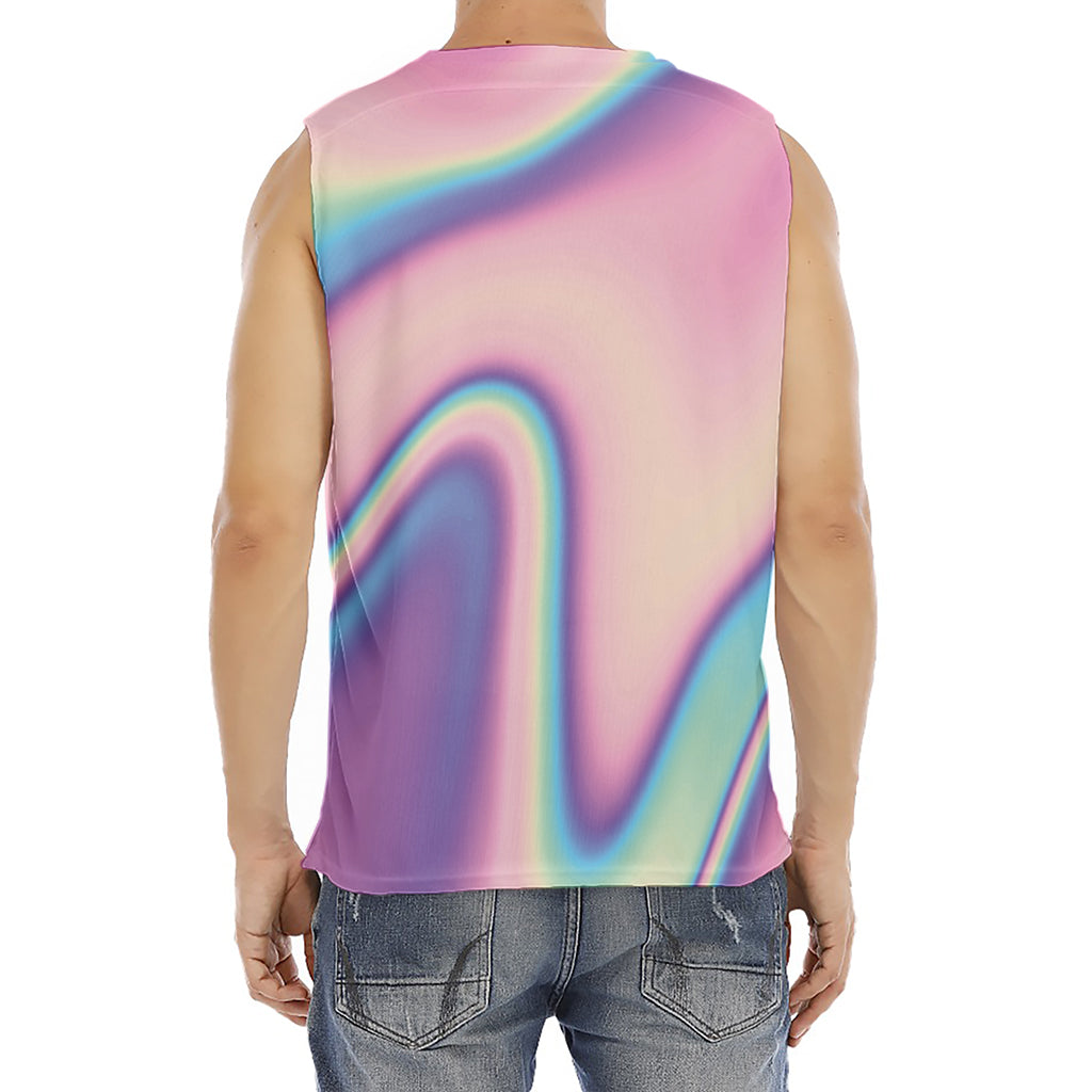 Pink And Teal Holographic Print Men's Fitness Tank Top