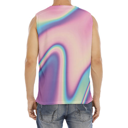 Pink And Teal Holographic Print Men's Fitness Tank Top