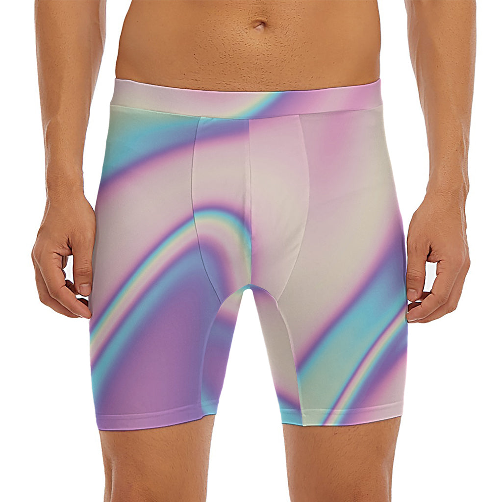 Pink And Teal Holographic Print Men's Long Boxer Briefs