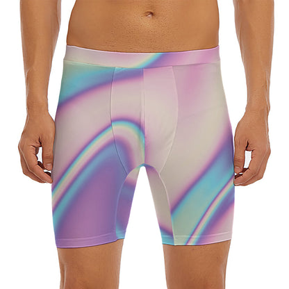 Pink And Teal Holographic Print Men's Long Boxer Briefs