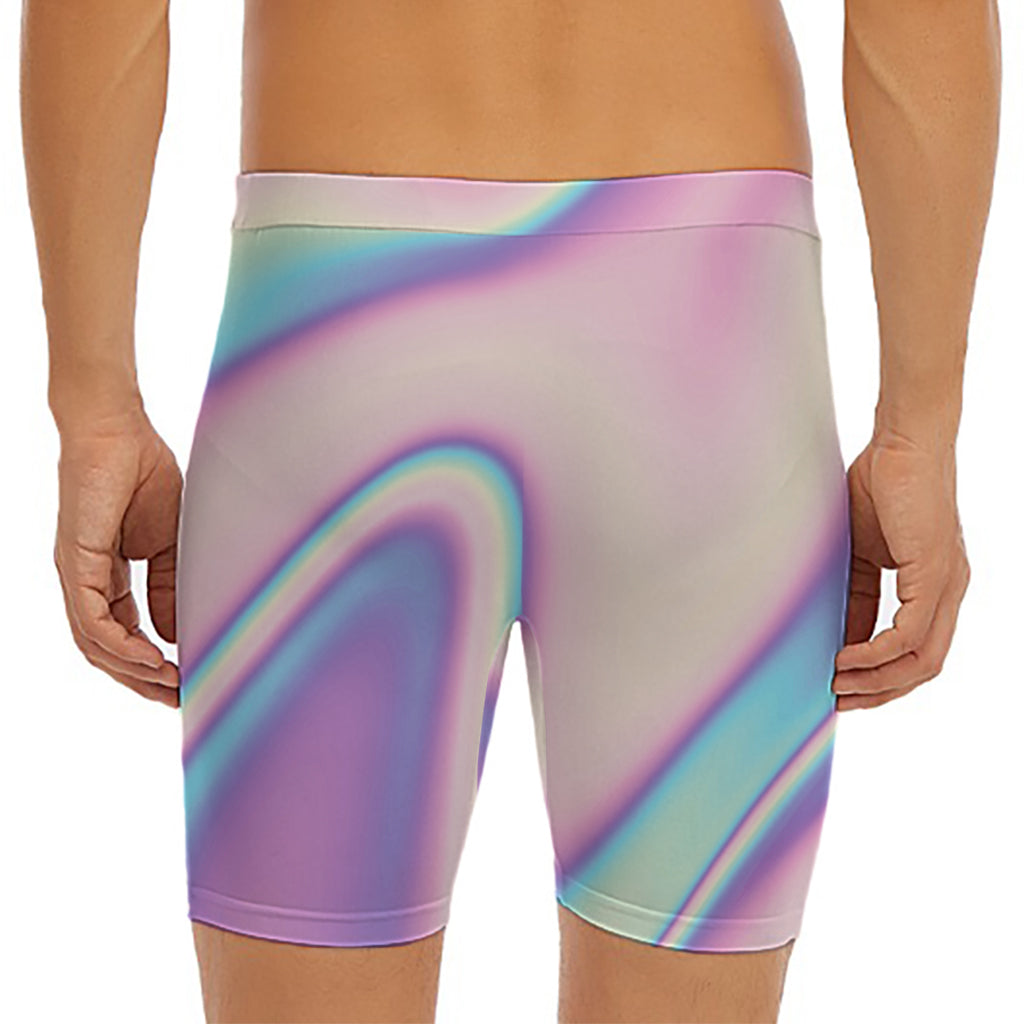 Pink And Teal Holographic Print Men's Long Boxer Briefs