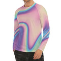 Pink And Teal Holographic Print Men's Long Sleeve Rash Guard