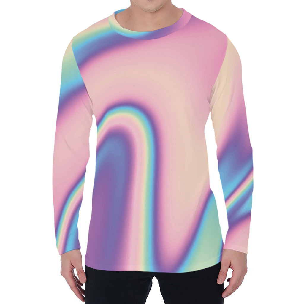 Pink And Teal Holographic Print Men's Long Sleeve T-Shirt