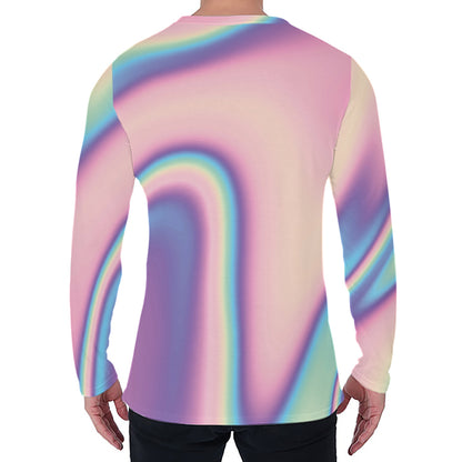 Pink And Teal Holographic Print Men's Long Sleeve T-Shirt