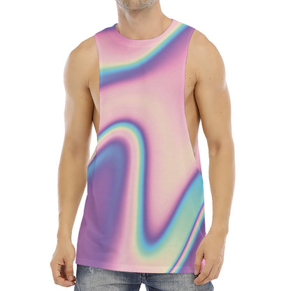 Pink And Teal Holographic Print Men's Muscle Tank Top