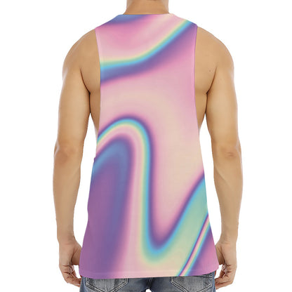 Pink And Teal Holographic Print Men's Muscle Tank Top