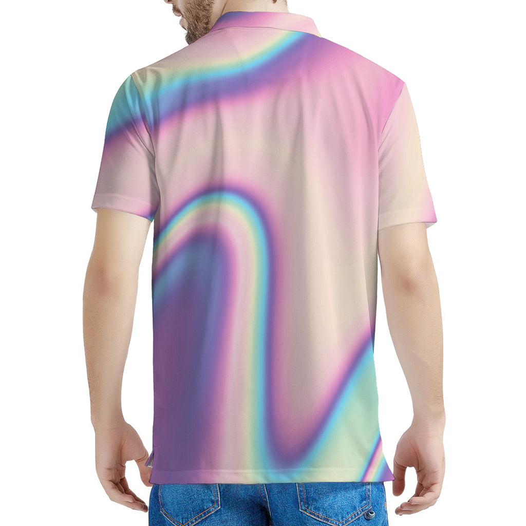 Pink And Teal Holographic Print Men's Polo Shirt