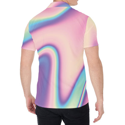 Pink And Teal Holographic Print Men's Shirt