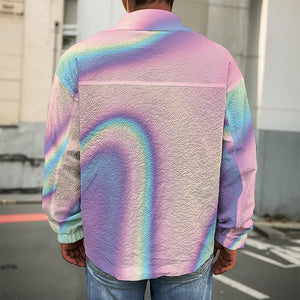 Pink And Teal Holographic Print Men's Shirt Jacket