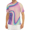 Pink And Teal Holographic Print Men's Short Sleeve Rash Guard