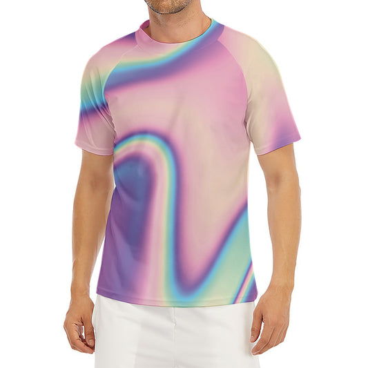 Pink And Teal Holographic Print Men's Short Sleeve Rash Guard