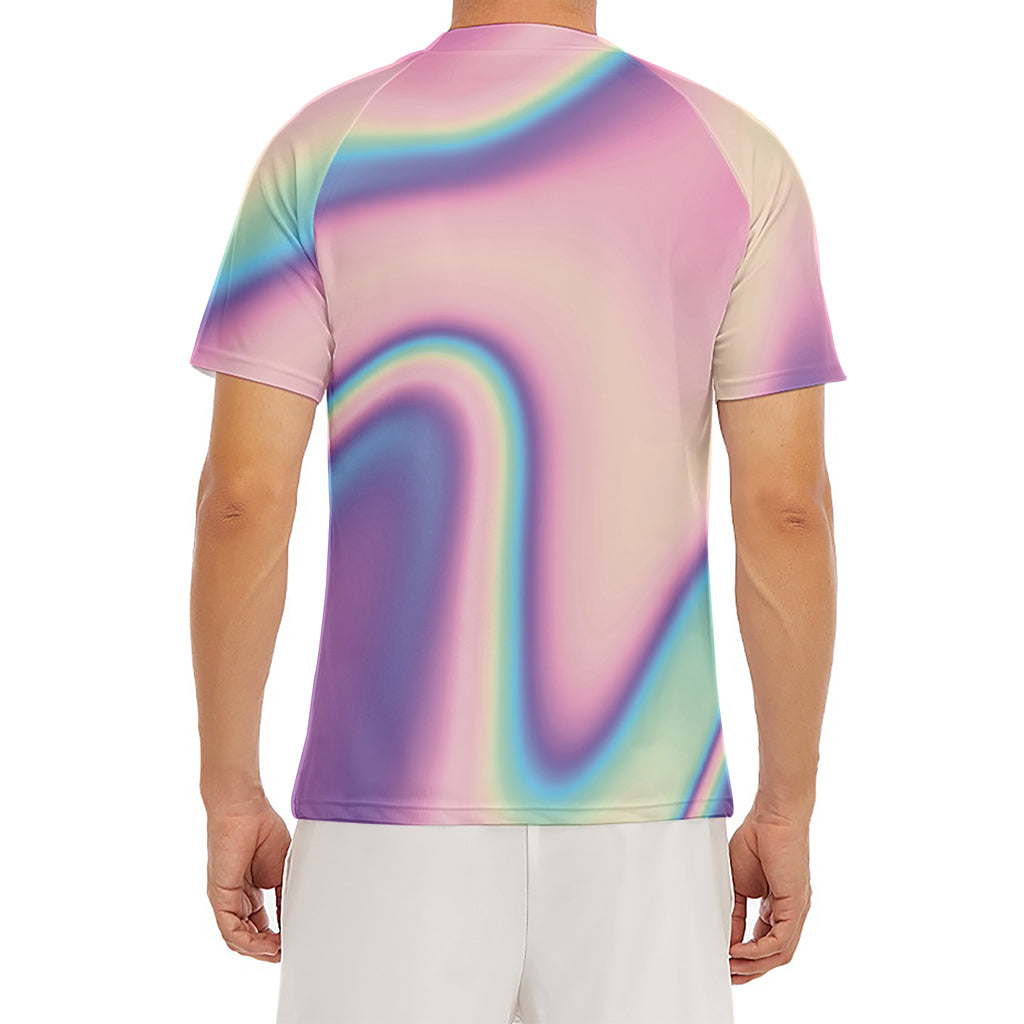 Pink And Teal Holographic Print Men's Short Sleeve Rash Guard