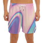 Pink And Teal Holographic Print Men's Split Running Shorts