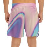Pink And Teal Holographic Print Men's Split Running Shorts