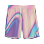 Pink And Teal Holographic Print Men's Sports Shorts