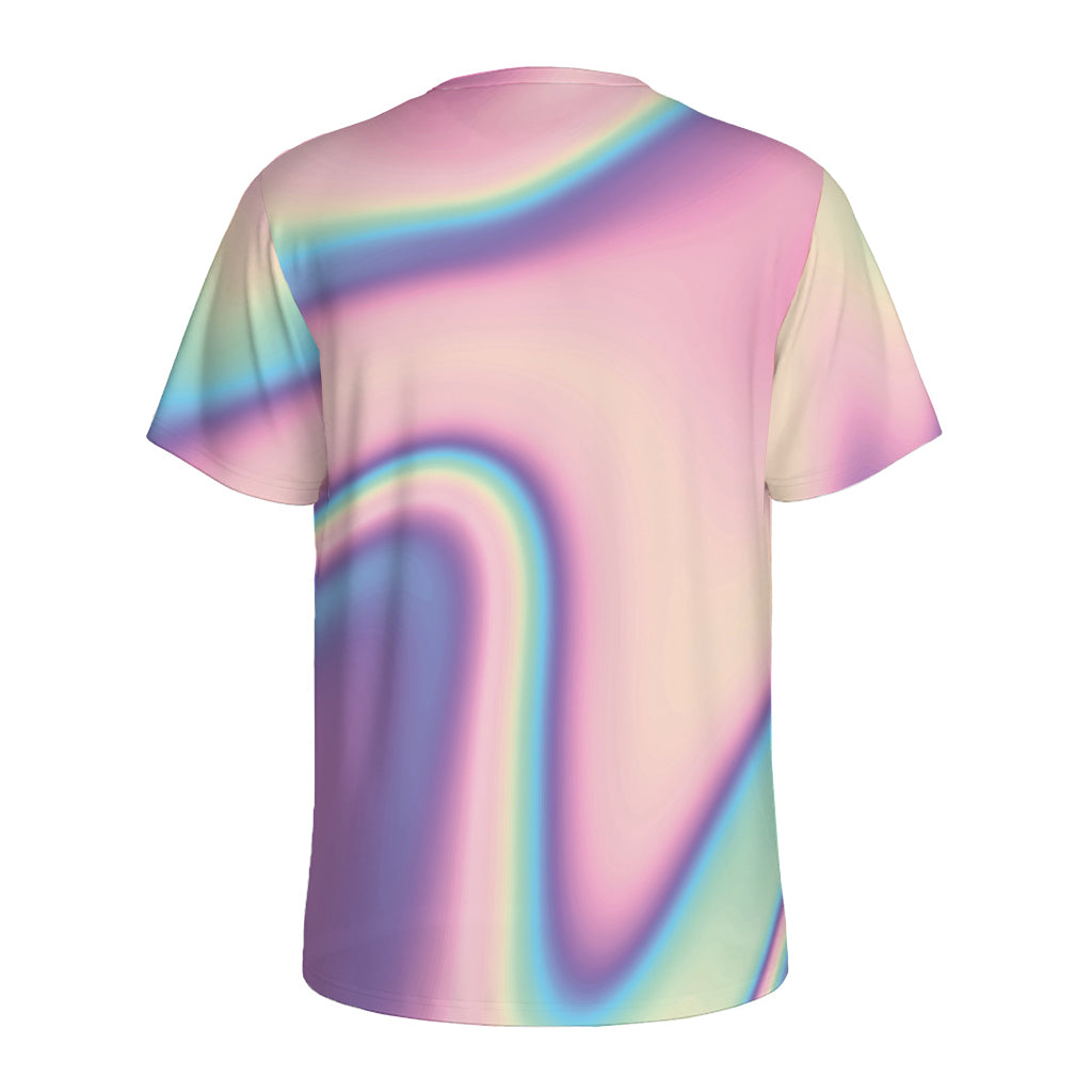 Pink And Teal Holographic Print Men's Sports T-Shirt