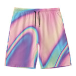 Pink And Teal Holographic Print Men's Swim Trunks