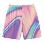 Pink And Teal Holographic Print Men's Swim Trunks