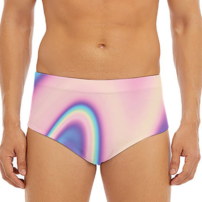 Pink And Teal Holographic Print Men's Triangle Swim Briefs