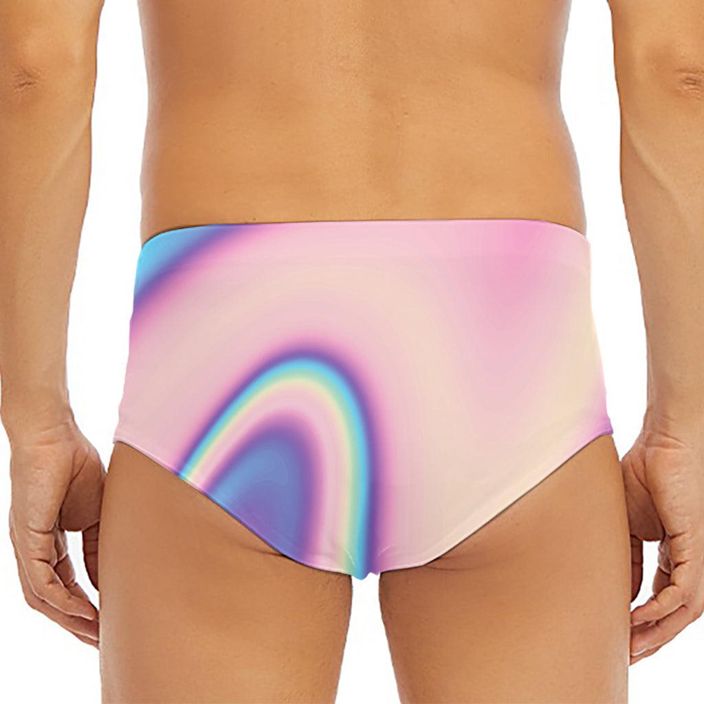 Pink And Teal Holographic Print Men's Triangle Swim Briefs