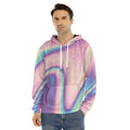Pink And Teal Holographic Print Men's Velvet Pullover Hoodie