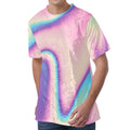 Pink And Teal Holographic Print Men's Velvet T-Shirt