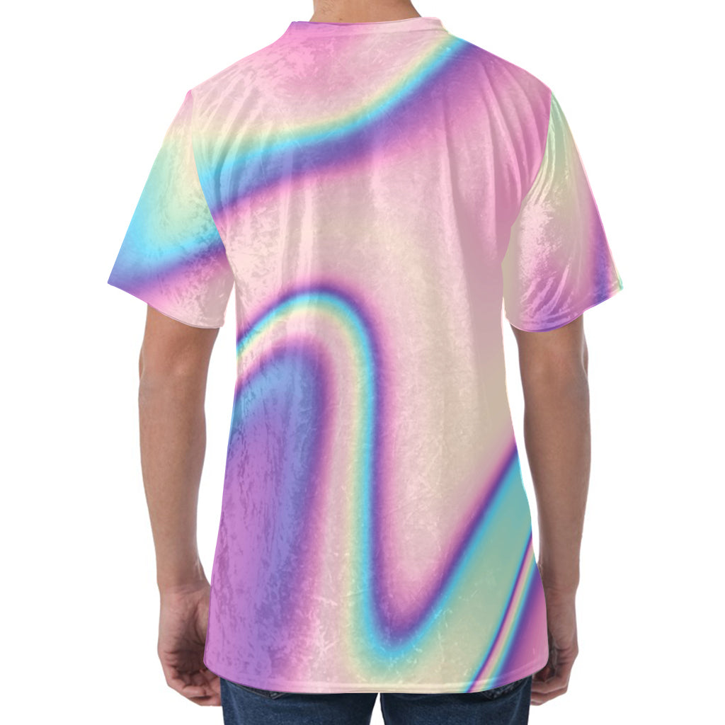 Pink And Teal Holographic Print Men's Velvet T-Shirt