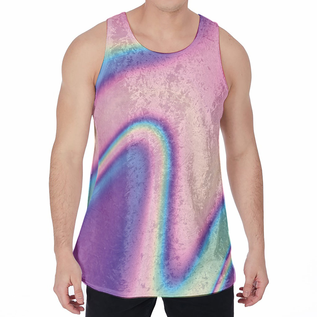 Pink And Teal Holographic Print Men's Velvet Tank Top