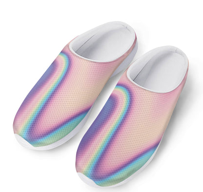 Pink And Teal Holographic Print Mesh Casual Shoes